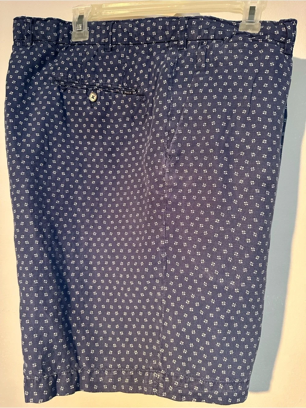 Vintage Polo by Ralph Lauren Navy and White Printed Shorts 60% Linen 40% Silk